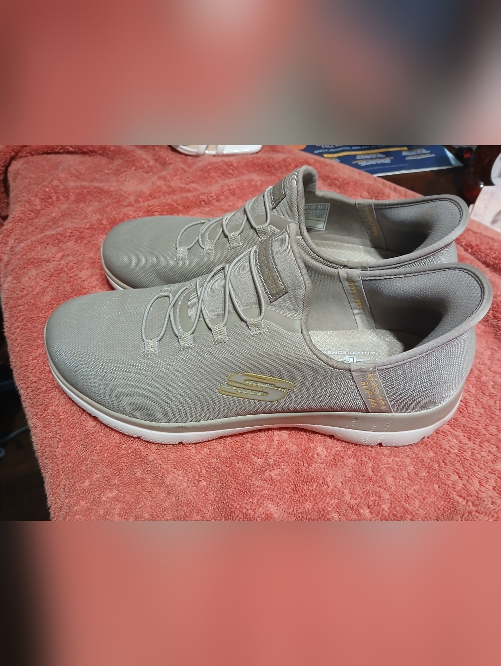 Skechers Men’s Slip-On Sneakers in Taupe with Gold Accent